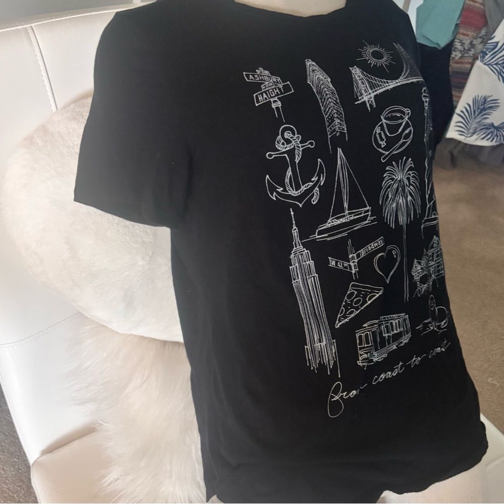 Black Graphic Tee with White Illustrations - Picture 3 of 5